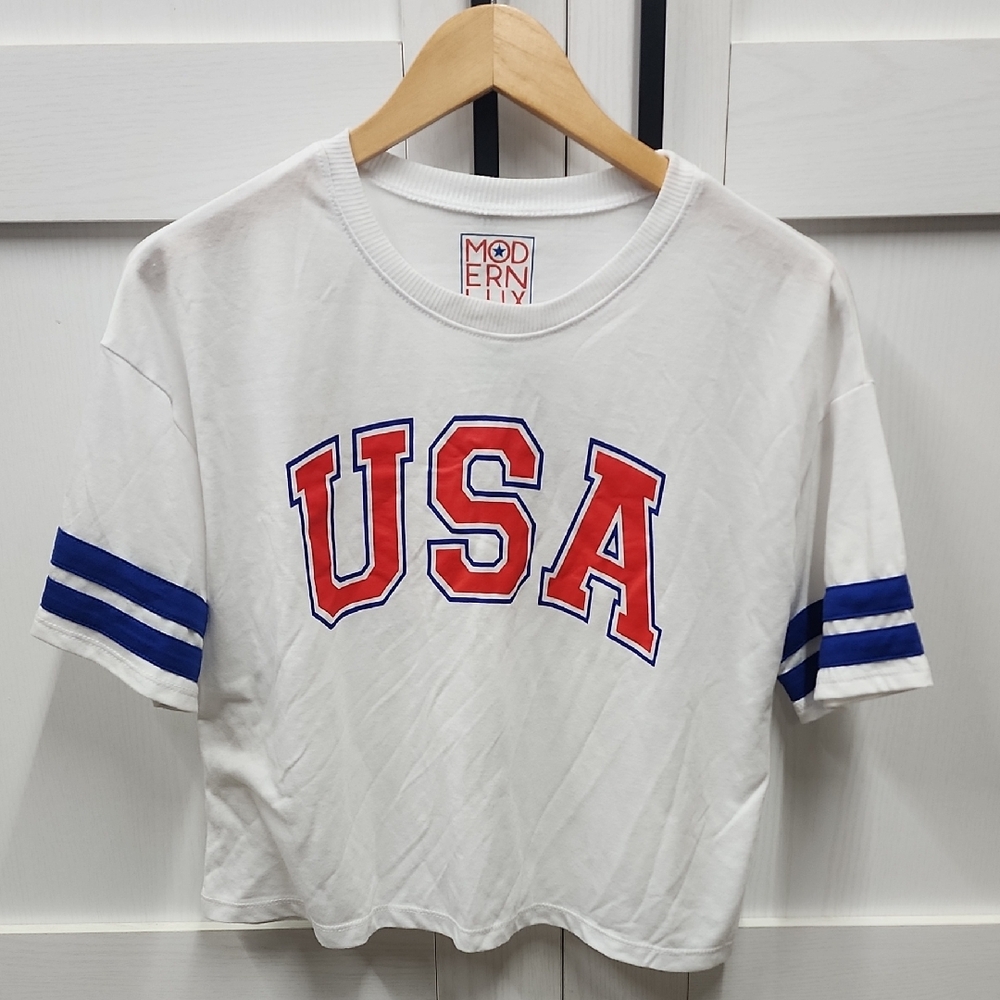 Modern Lux Crop Top Red and Blue USA Tee